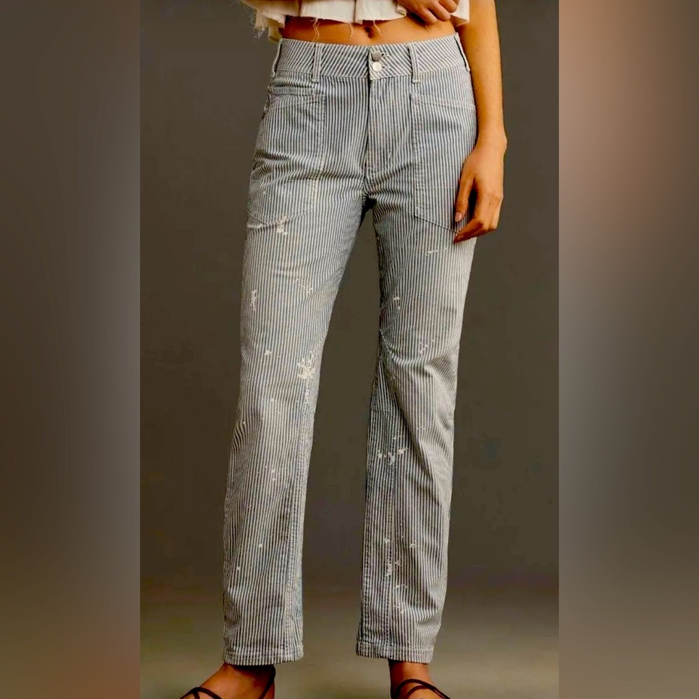 Anthropologie The Wanderer Mid-Rise Pants Stripes & Splatters by Pilcrow size 25